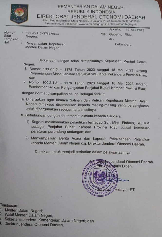 
					SK Sudah Turun, Mendagri Pilih Muhammad Firdaus Jabat Pj Bupati Kampar?