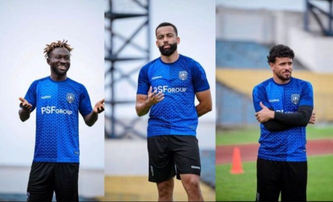 
					Tiga pemain asing PSPS Pekanbaru, Antônio Gamaroni, Luiz Henrique, Francis Yaghr Dantage (Foto:Istimewa)