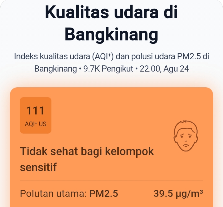 Kualitas Udara Bangkinang Masuk Kategori Tidak Sehat bagi Kelompok Sensitif